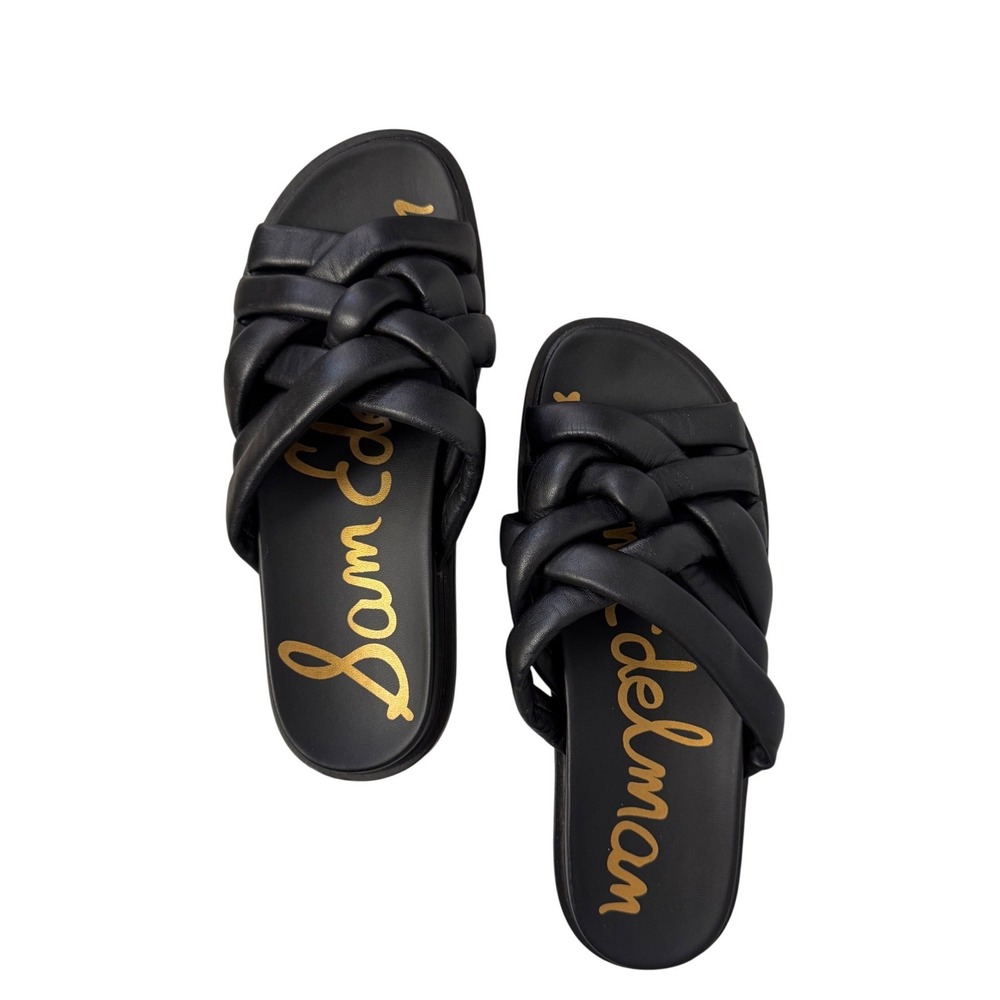 Sam‎ Edelman Vaugn Leather Braided Slide Sandals Padded Footbed Open Toe Shoes